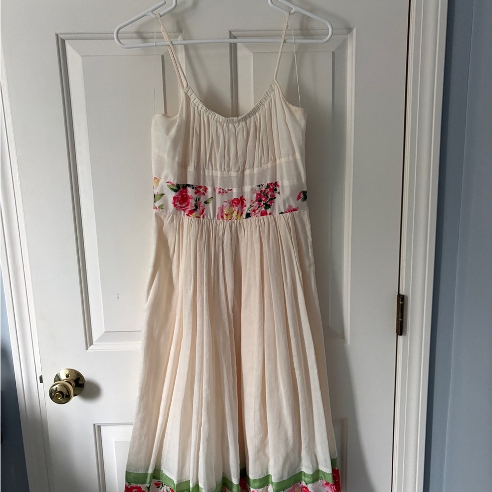 Vintage Hype Cream Dress with Floral Accents Anthropology